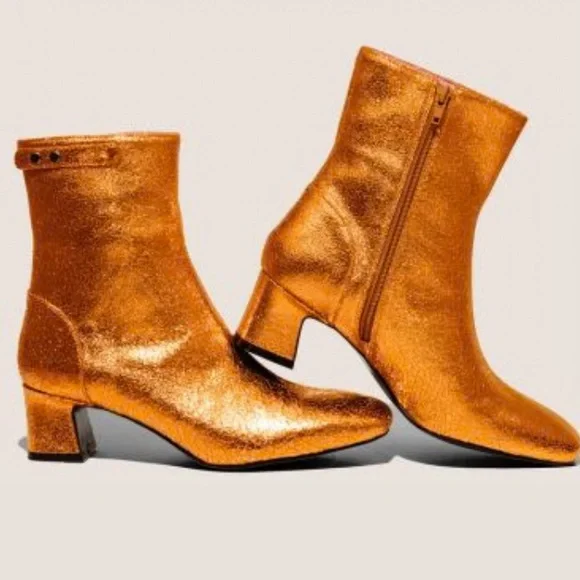 Gini & Albert Bronze Orange Supple Leather Ankle Boots - NWT, size 6